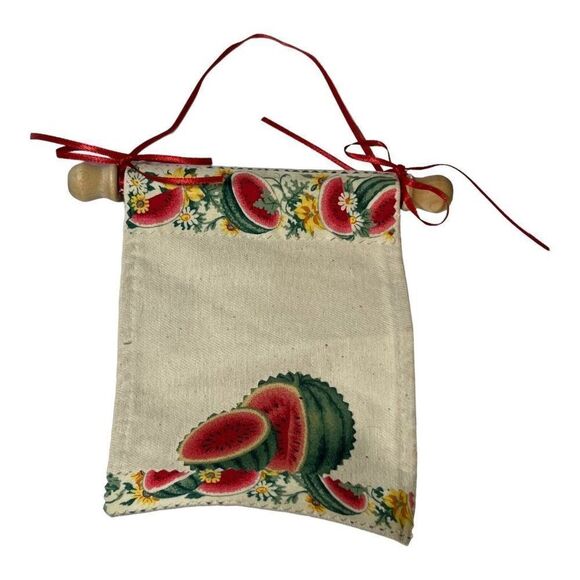 Vintage Miniature Rolling Pin With Cloth Watermelon Wall Hanging Art Door Decor - Picture 1 of 4